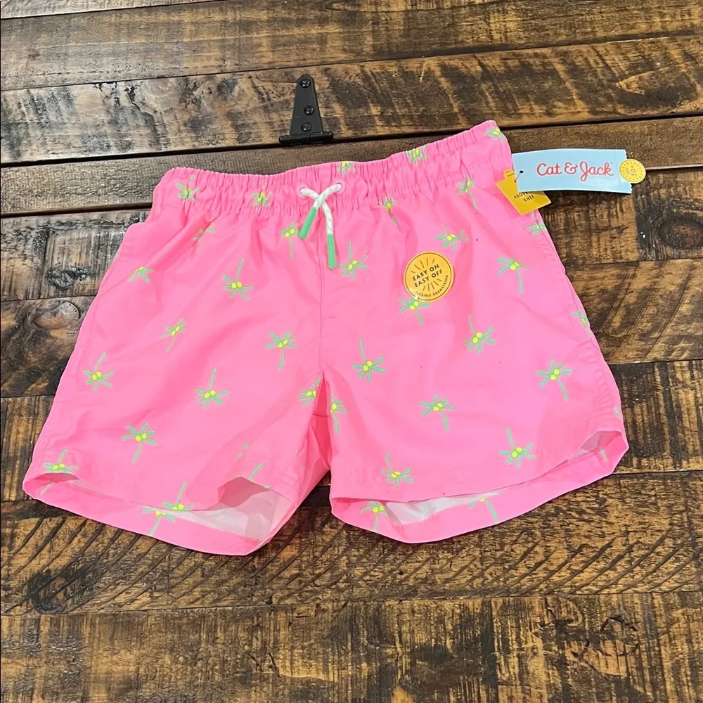 Cat & Jack Pink Shorts with Green Palm Print